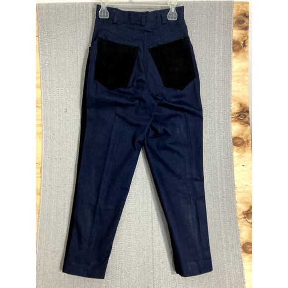 Custom Womens Denim Roughrider Pant Suit Large Jacket 28X30 Dark Wash Suede Trim - Picture 5 of 11